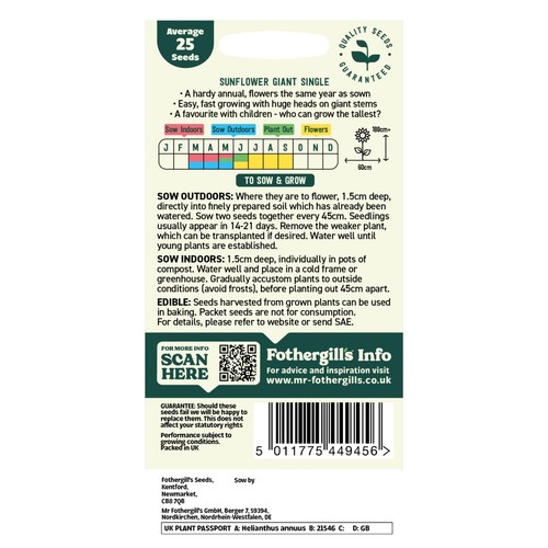 Mr Fothergills Seeds Oh Sow Simple Sunflower Giant