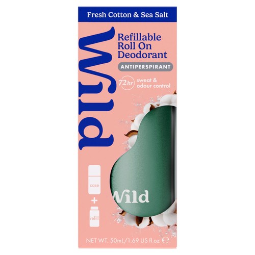 Wild Aqua Case, Fresh Cotton & Sea Salt Antiperspirant Roll On Starter Pack