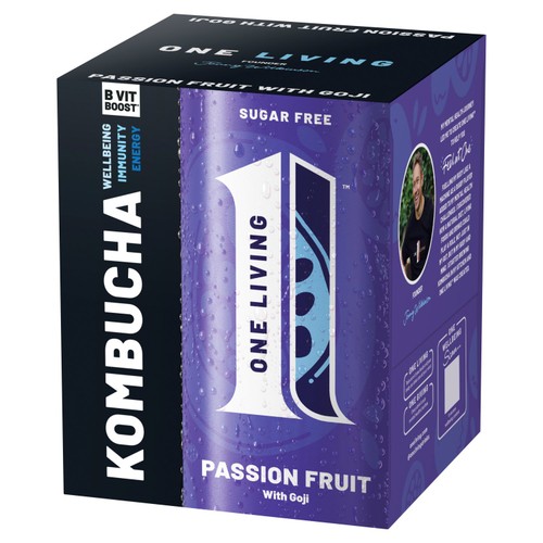 One Living Passionfruit Sugar Free Kombucha 4x250ml
