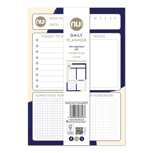 NU Ink Dots A5 Daily Planner Cream & Navy
