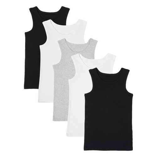 M&S, Boys, Pure Cotton Vests, 5-6 Years, Black Mix