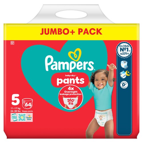Pampers Baby-Dry Nappy Pants Size 5 12-17kg Jumbo Pack 