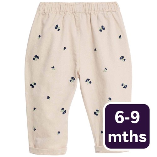 M&S Floral Embroidered Jean, 6-9 Months, Cream