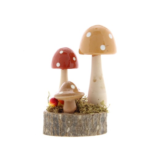 Wooden Red/Orange Toadstool Decoration, 12cm