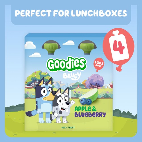 Goodies BLUEY Kids Snack Apple & Blueberry Smoothie Fruit Pouch Multipack