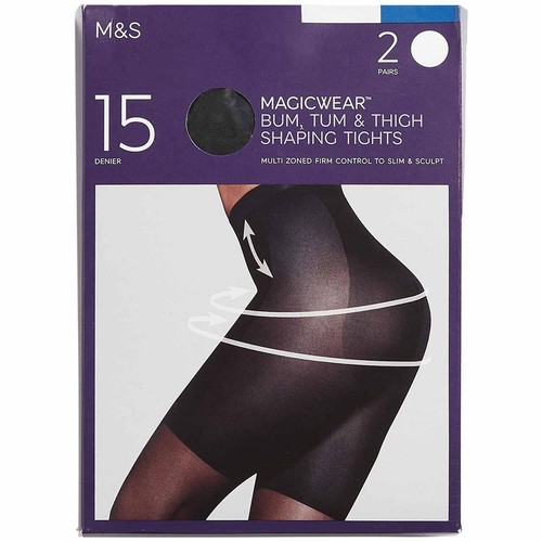 M&S Womens 15 Denier Magicwear Tights, Small, Black