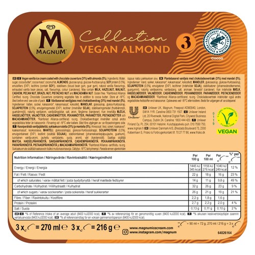 Magnum Vegan Almond Ice Cream Sticks 3x90ml