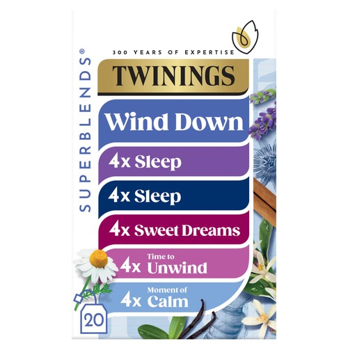 Twinings Superblends Wind Down  Collection Variety Pack, 20 Tea Bags