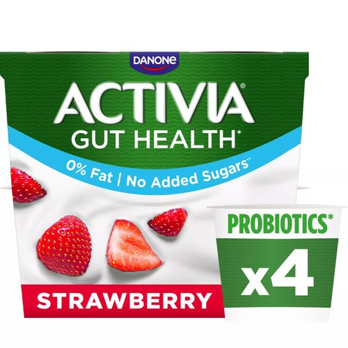 Activia Strawberry Fat Free No Added Sugar Gut Health Yoghurt Multipack