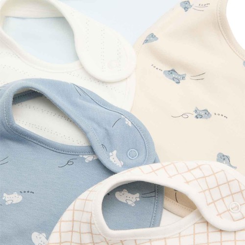 M&S Cotton Rich Plane Print Dribble Bibs, Blue