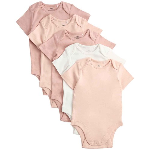 M&S Short Sleeve Plain Bodysuits, 2-3 Years, Blush