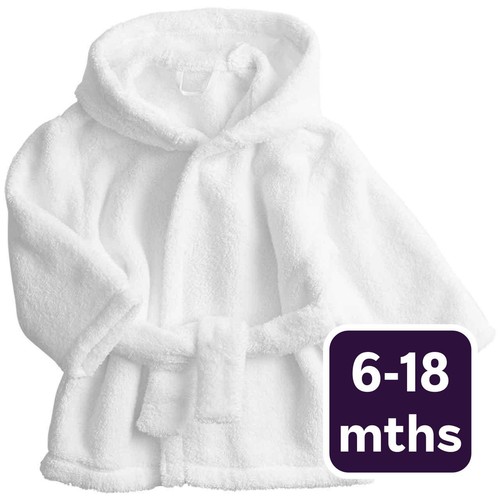M&S Cotton Hooded Robe, 6-18 M, White