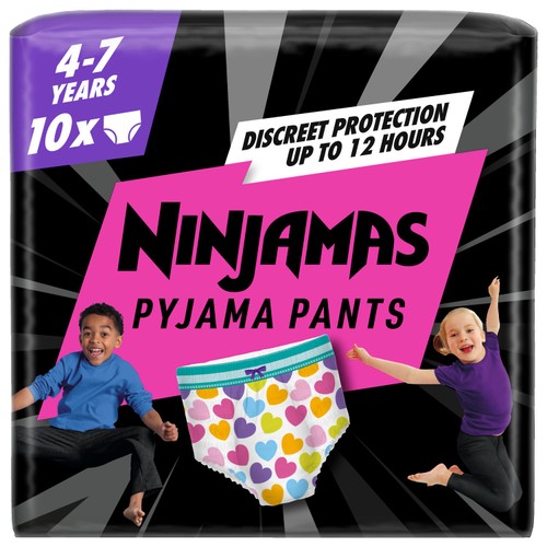Pampers Ninjamas Pyjama Pants Girls, 10 Nappy Pants, 4-7 Years, 17-30kg 