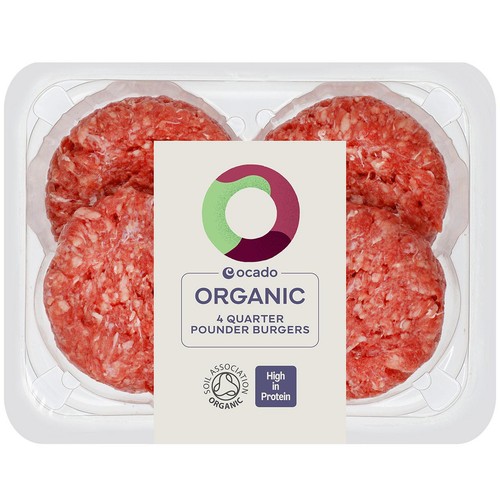 Ocado Organic 4 Quarter Pounder Burgers