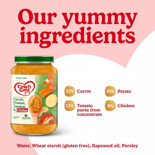 Cow & Gate Carrot Chicken Tomato & Potato Baby Food Meal Jar 10+ Months