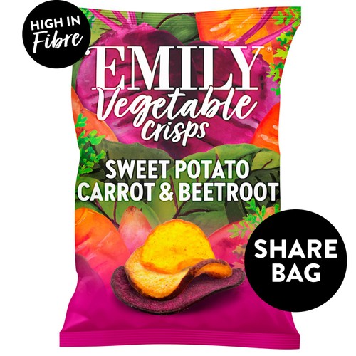 EMILY Veg Crisps Rainbow Roots Sweet Potato, Carrot & Beetroot Sharing
