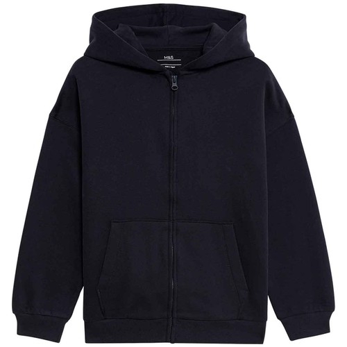 M&S Cotton Rich Plain Hoodie, 10-11 Y, Navy