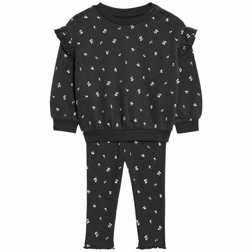 M&S Floral Sweat Outfit, 6-9 Months, Grey