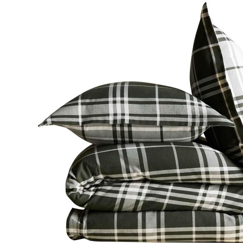 M&S Brushed Cotton Checked Bedding Set, Double, Green