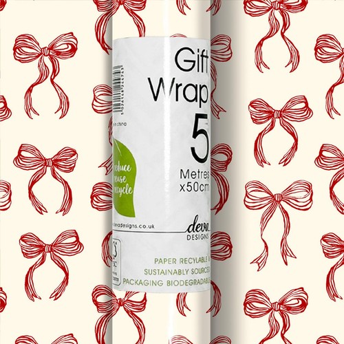 Red on Cream Bows Christmas Rollwrap