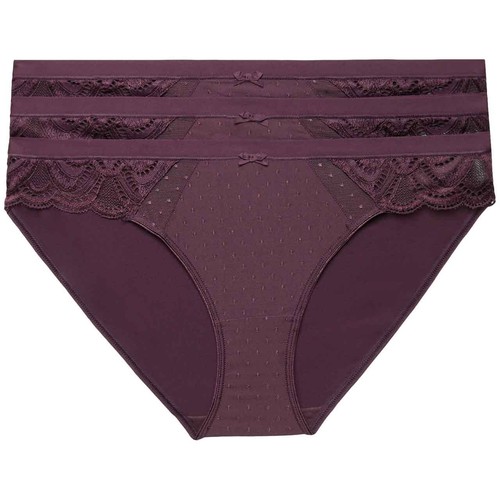 M&S Womens Lace Bikini Knickers, Aubergine, 8