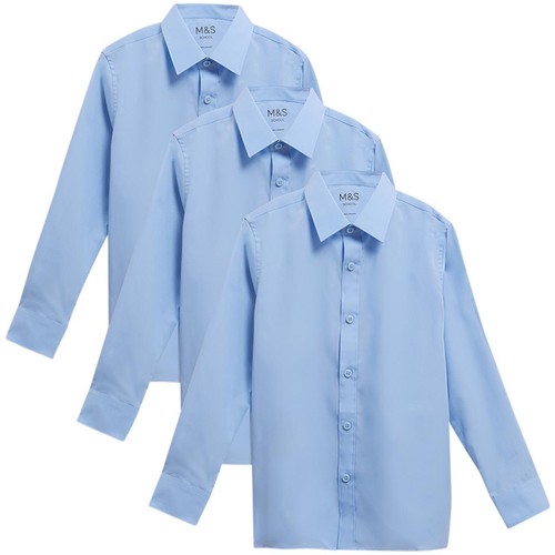 M&S Boys 3Pk Regular Fit LS ETI Shirt 3-4 Y