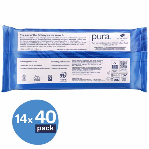 Pura Flushable Toilet Tissue Wipes, Multipack