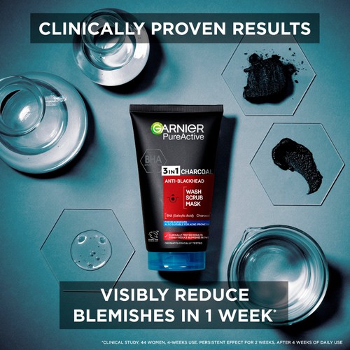 Garnier Pure Active 3in1 Charcoal Blackhead Face Mask Scrub & Wash