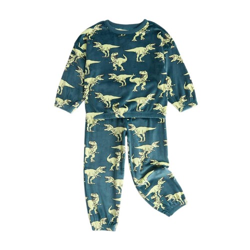 M&S Boys Velour Dinosaur Pyjamas, 6-7 Years, Green Mix