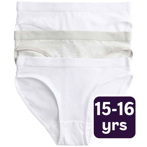 M&S Girls Bikini Cotton Knickers, 15-16 Y, White