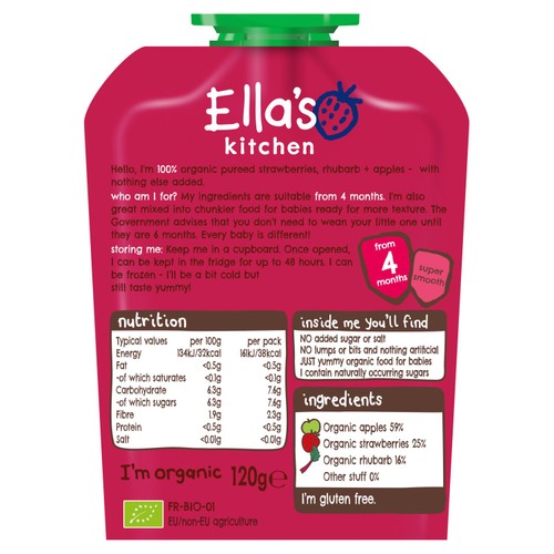 Ella's Kitchen Strawberries, Rhubarb & Apples Baby Food Pouch 4+ Months