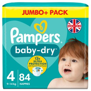 Pampers Baby-Dry Nappies, Size 4 (9-14kg) Jumbo+ Pack 84 per pack