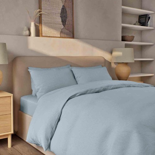 M&S Pure Brushed Cotton Bedding Set, Single, Light Blue