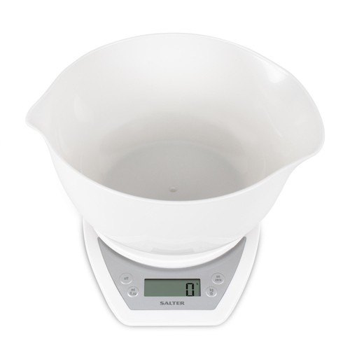 Salter Digital Kitchen Scales with Dual Pour Mixing Bowl, White