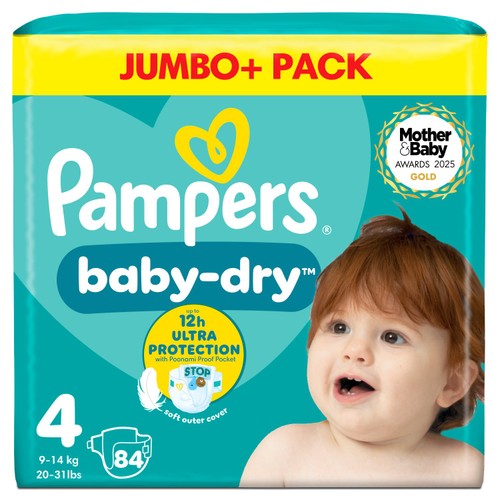 Pampers Baby-Dry Nappies, Size 4 (9-14kg) Jumbo+ Pack