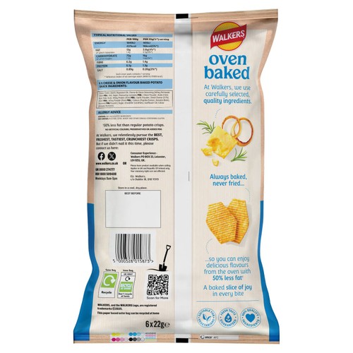 Walkers Baked Cheese & Onion Multipack Snacks Crisps 6 x 22g