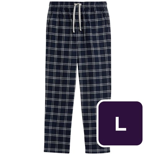 M&S Mens Pure Cotton Checked Pyjama Bottoms, L, Navy