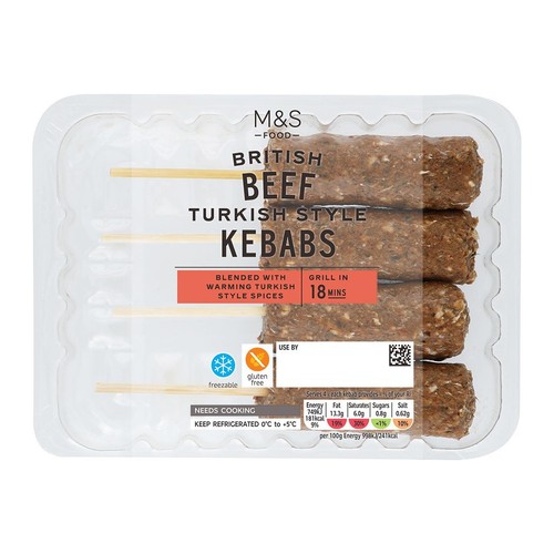 M&S Grill 4 Turkish Style Beef Kebabs