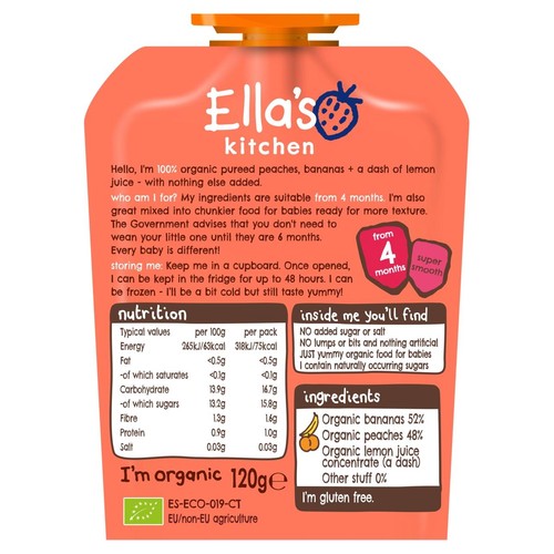 Ella's Kitchen Peaches and Bananas Baby Food Pouch 4+ Months