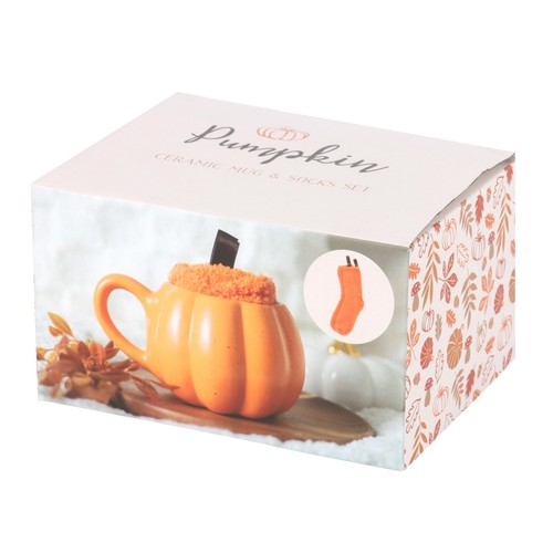 Autumn Pumpkin Shaped Mug & Socks Set