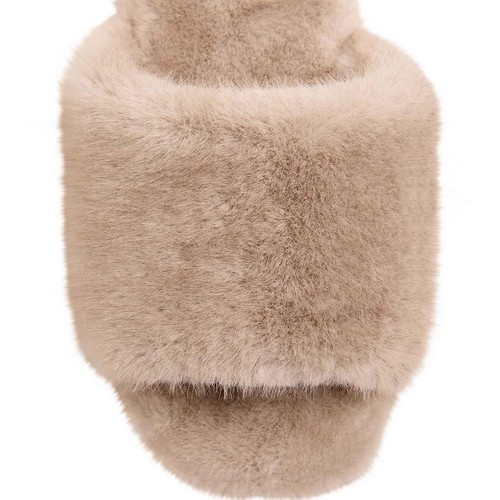 M&S Faux Fur Open Toe Slider Slippers, Size 5, Natural