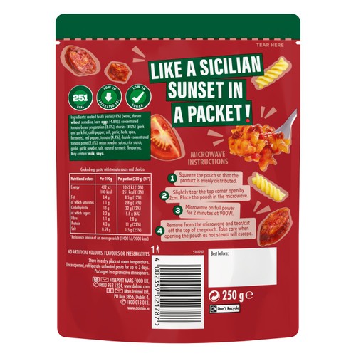 Dolmio Feasts Spicy Chorizo Fusilli Microwave Pasta Meal