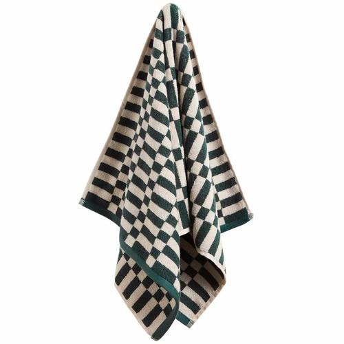 M&S Pure Cotton Geometric Check Towel Bath Towel, Forest Green