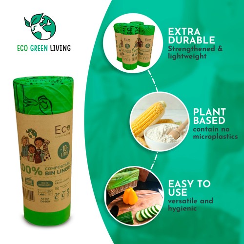 Eco Green Living Certified Compostable 10L Caddy Bags