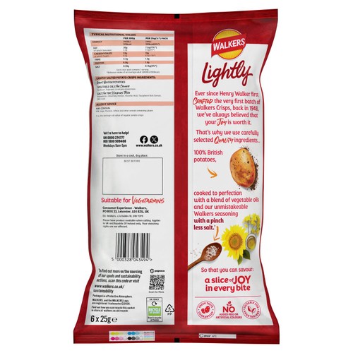 Walkers Lightly Salted Multipack Crisps 6x25g