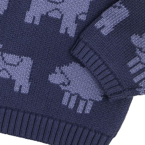 M&S Boys Pure Cotton Cow Motif Knitted Jumper, 6-9 Months, Navy