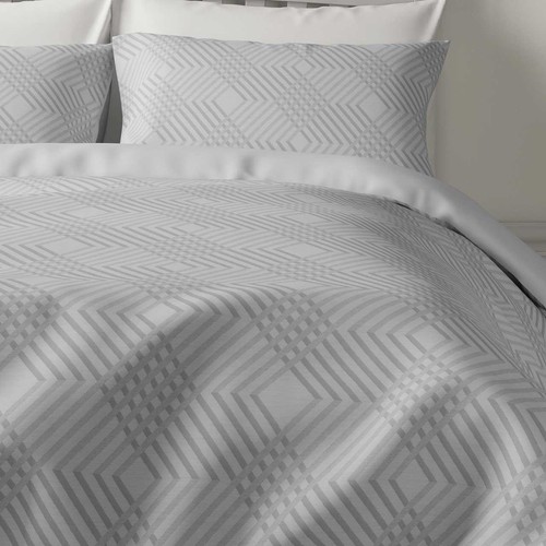 M&S Pure Cotton Single Geometric Sateen Bedding Set, Grey
