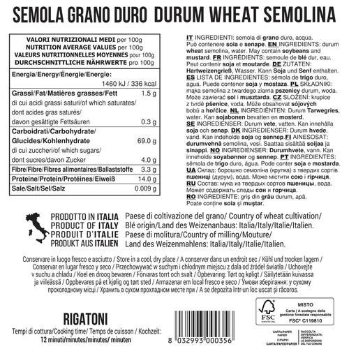 Filotea Rigatoni Durum Wheat Pasta