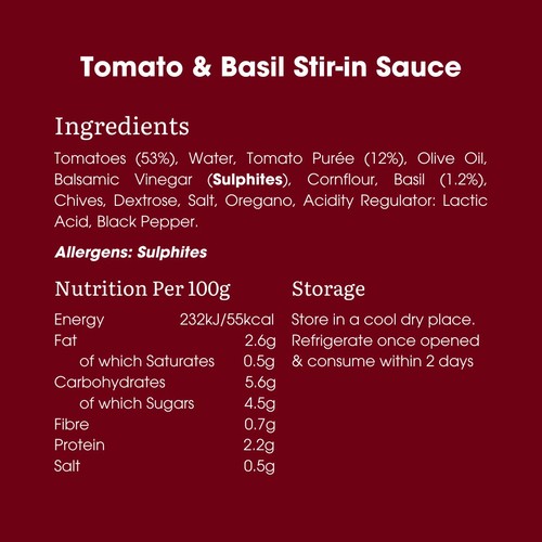 Bay's Kitchen Tomato & Basil Stir-in Low Fodmap Sauce