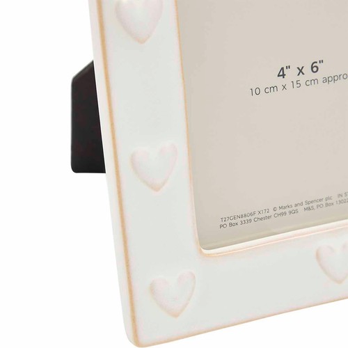 M&S Collection Ceramic Heart Photo Frame 4x6 Inch, One Size, White